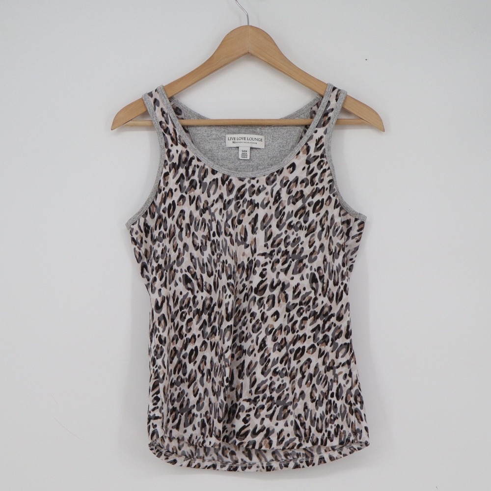 Live Love Lounge Karen Neuburger Leopard Print Tank Top Small Gray Brown